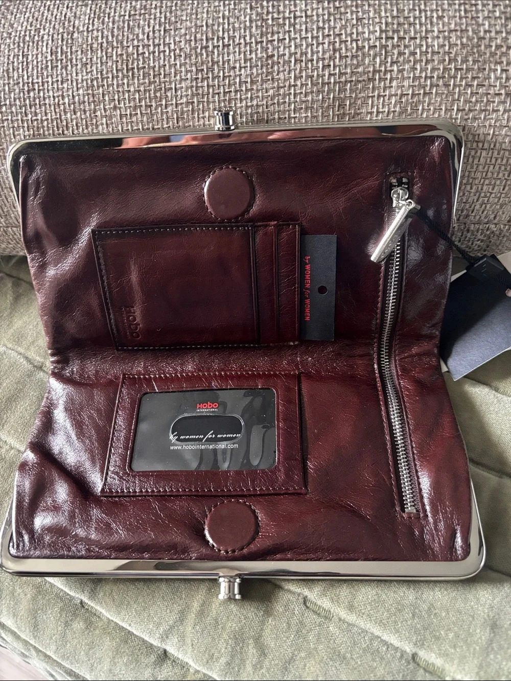 HOBO Lauren Embossed Floral Leather Kiss-Lock Clutch in Burgundy